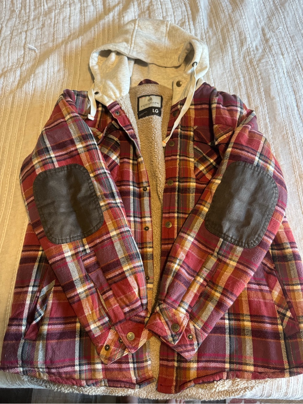 Legendary Whitetails Red Plaid Hooded Sherpa-Lined Shirt Jacket